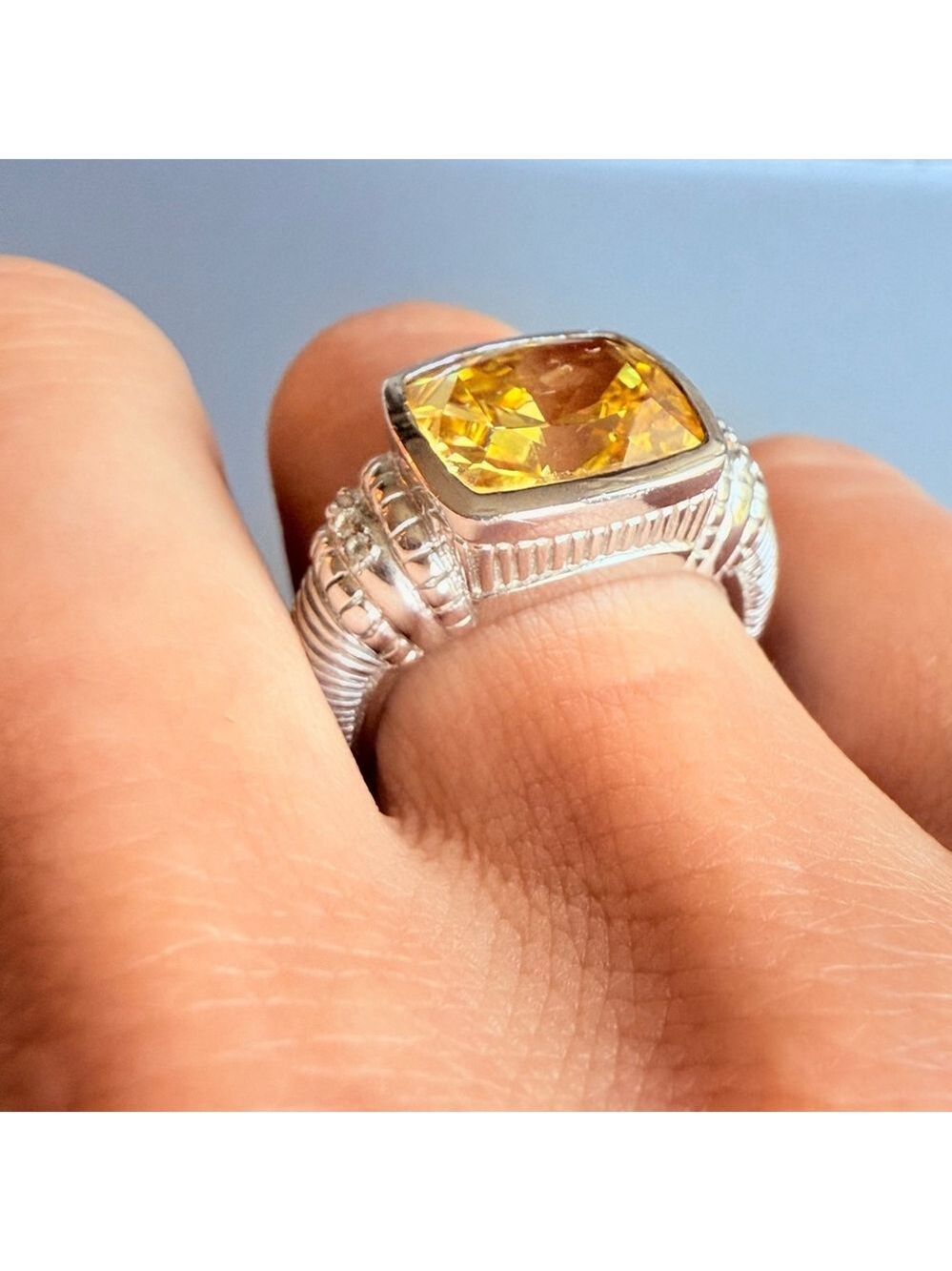 Judith Ripka 3.5 CT Solitaire Canary Crystal & Diamond Sterling Silver 925 Ring - Picture 9 of 12